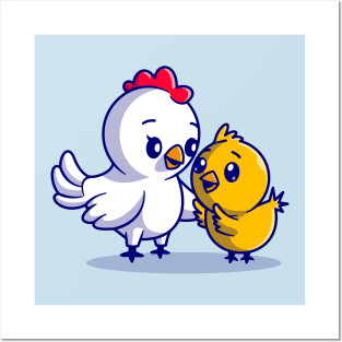 Cute Mother Chicken With Hen Cartoon Posters and Art